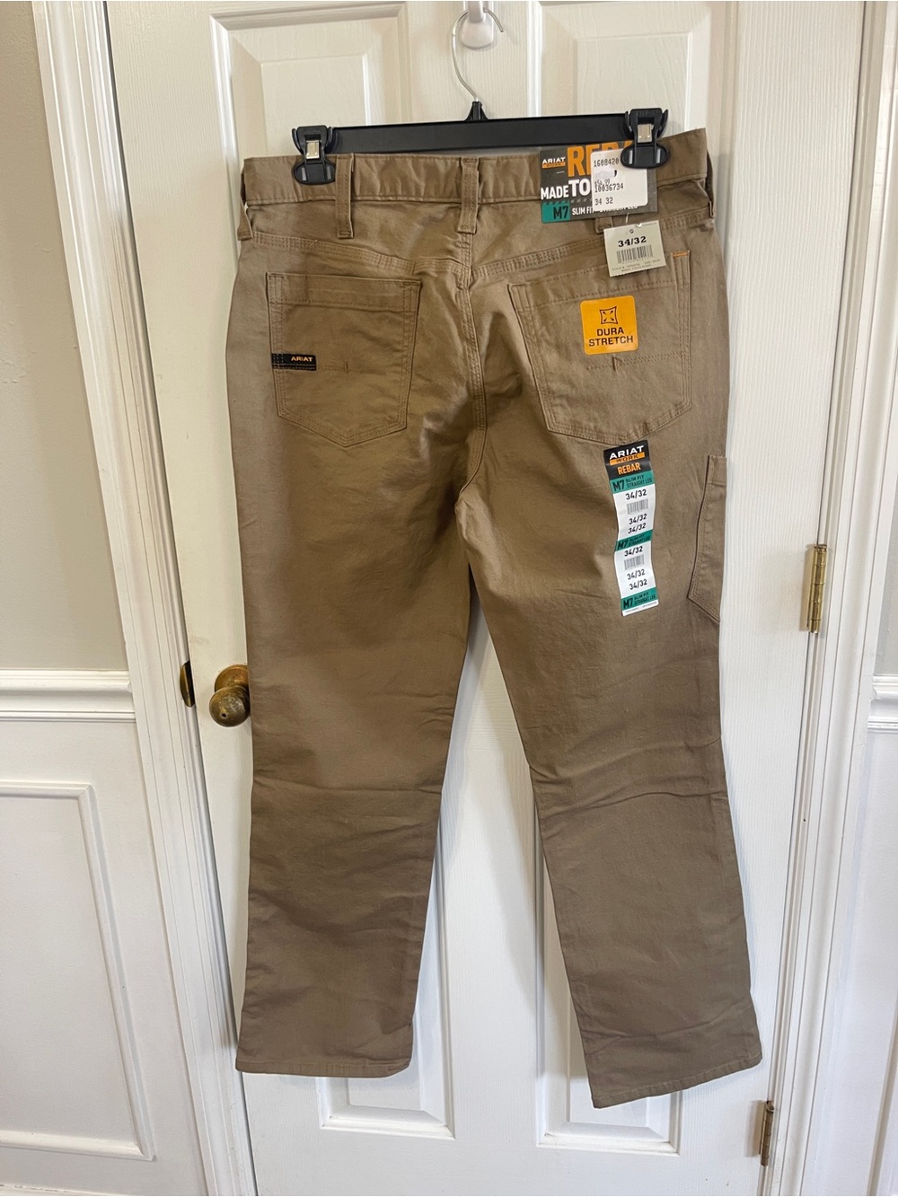 NEW Ariat Rebar M7 Slim Straight Leg Work Pants Khaki Brown 34x32 Workwear
